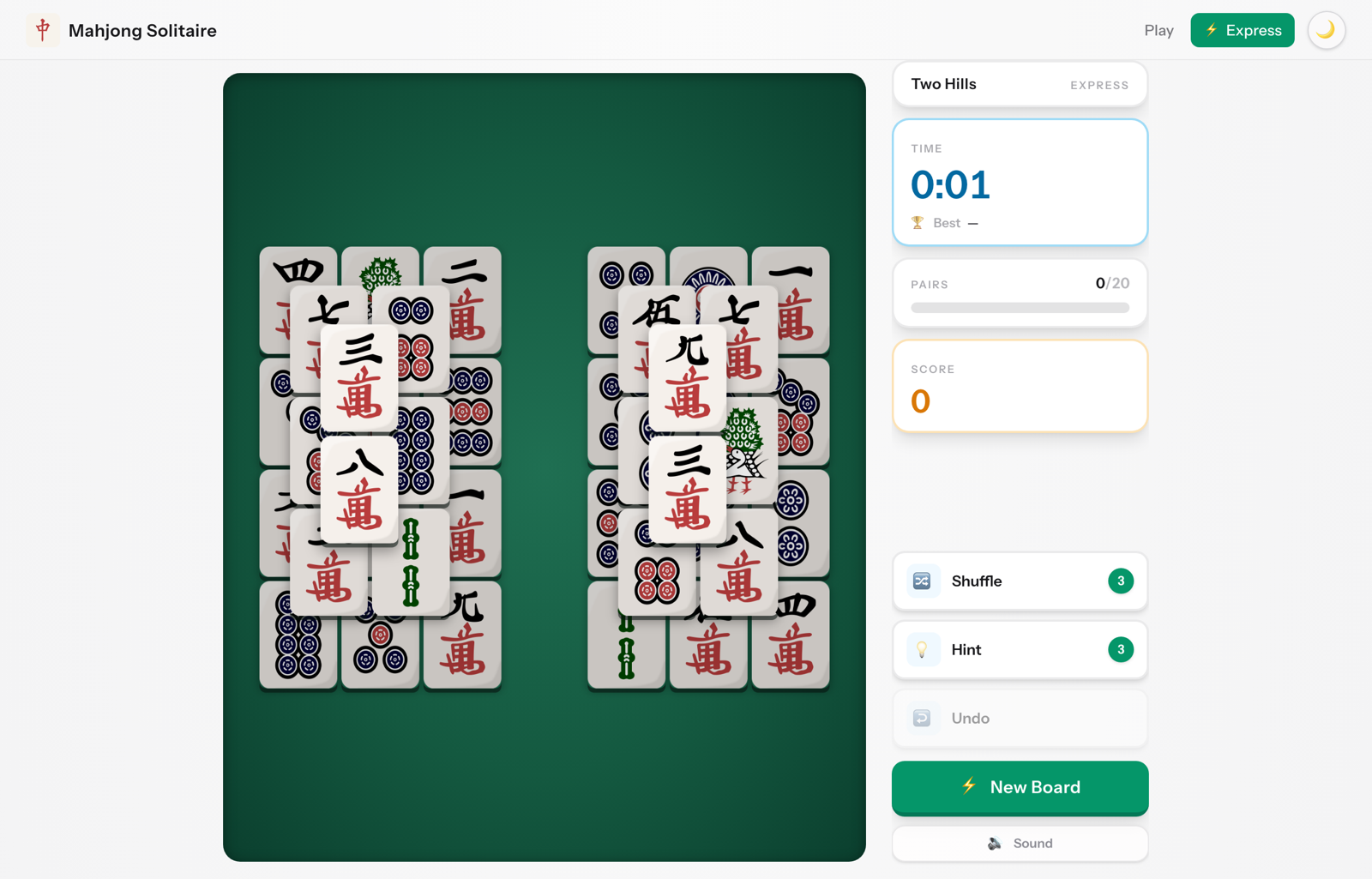 The smaller Express-mode board with only a couple dozen pairs of tiles