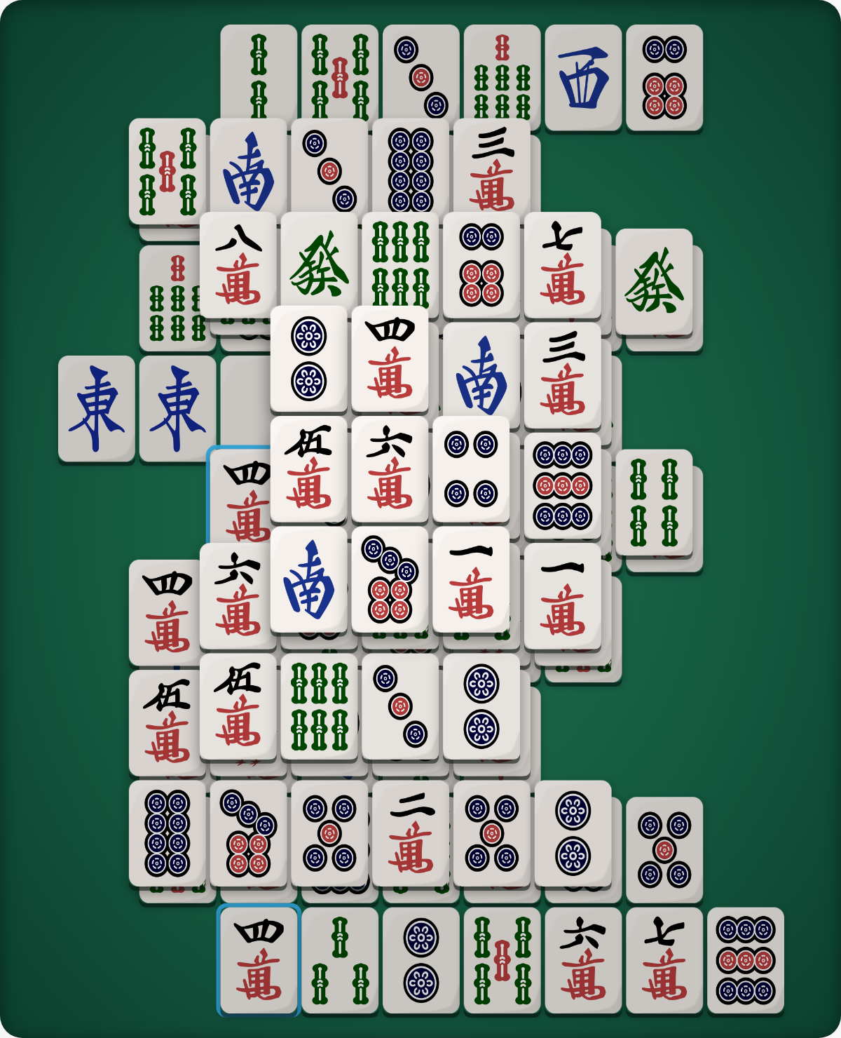 The hint feature highlighting a matchable pair of tiles with a blue outline