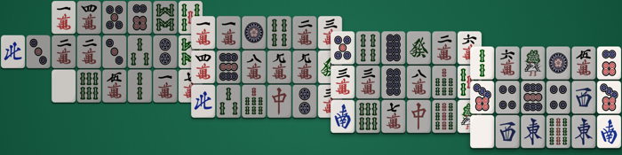 Stairs Mahjong Solitaire board — a single unbroken staircase rising from a jagged low edge, 74 tiles