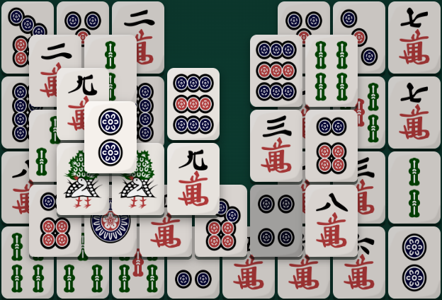 Twin Peaks Mahjong Solitaire board — two low mounds joined at the base, 46 tiles