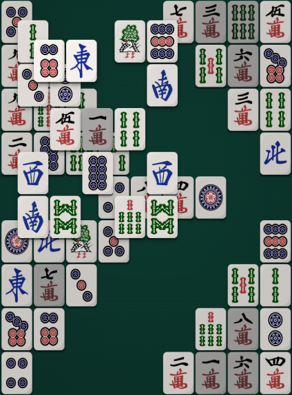 Windmill Mahjong Solitaire board — four pinwheel blades sweeping in opposite directions, 62 tiles