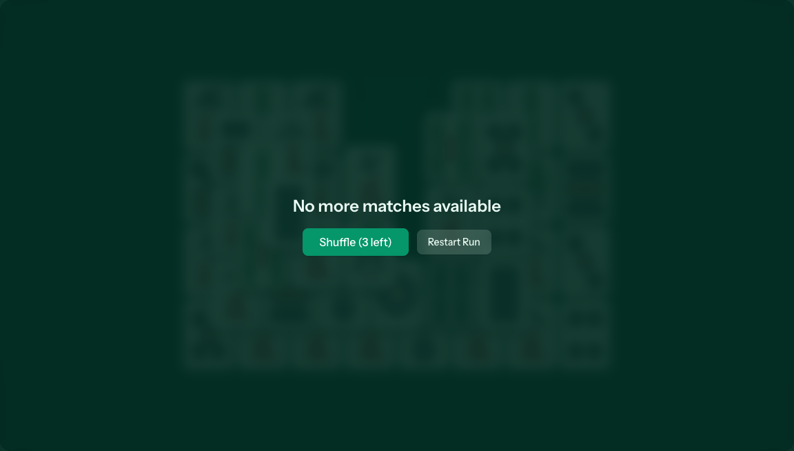 The actual "No more matches available" overlay shown on a real stuck board