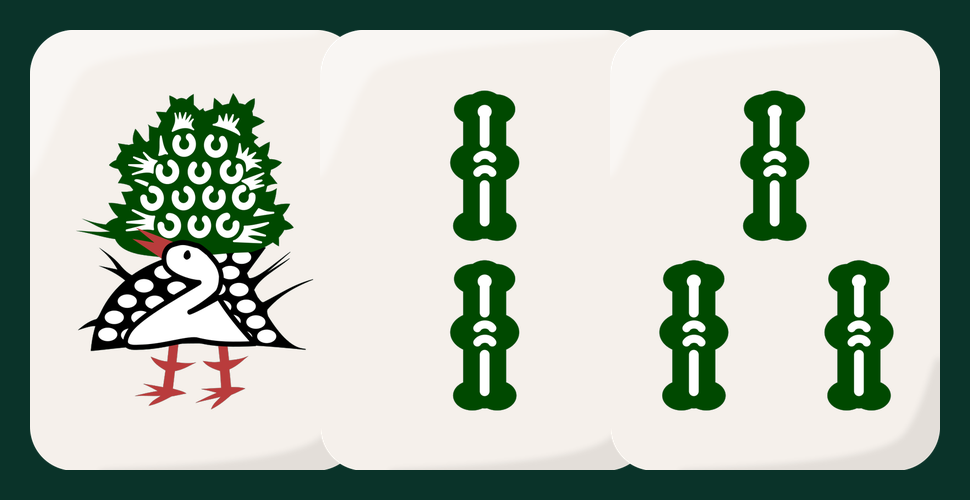 1 Bamboo tile showing a bird, next to 2 and 3 Bamboo tiles showing stacked bamboo stalks